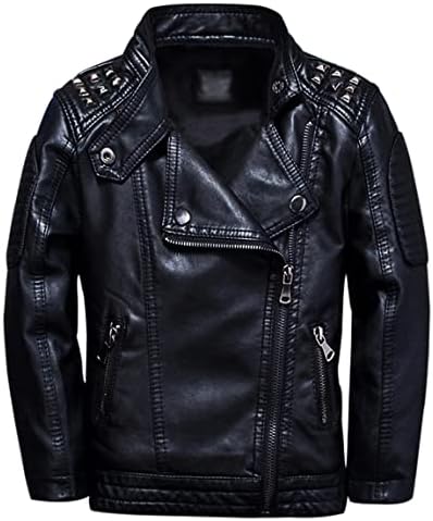 Tlaenson Boys Black Leather Jacket Craved Motorcycle Casal Casal Faux