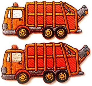 O conjunto de 2 minúsculos mini mini caminhões de lixo fofos de desenho animado costuram ferro em apliques