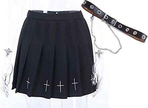 Saia preta preta crosta com cadeia Goth Punk High Skamas Skirts Schair School Dark Uniform