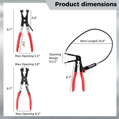Yeesport Vise Grips Bloqueando alicate 3pc, alicates de braçadeira de mangueira, kit de removedor com alcance de
