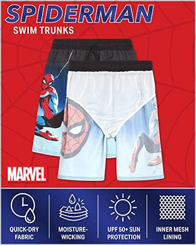 Marvel Avengers Boys 'Swim Trunks-Homem-Aranha, maiô do Capitão America-UPF 50+ Rápula rápida de maiô para