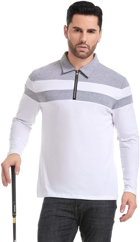 Camisas de pólo de manga curta e longa de Navekull masculino casual 1/4 camisa de colar