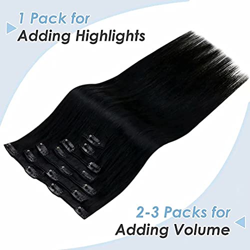 Laavoo Human Hair Clip em extensões para mulheres negras cor de 20 polegadas 1 jato preto trama dupla