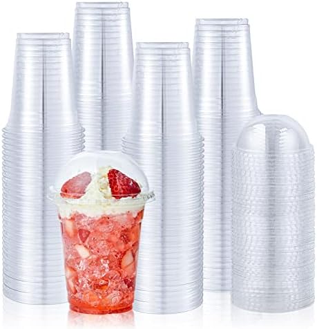 Lilymicky [100 conjuntos] 12 oz de copos de plástico transparente com tampas de cúpula, copos de bebida