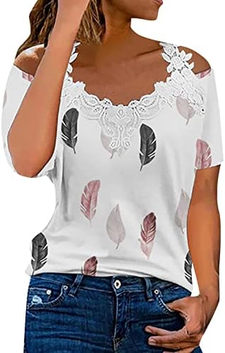 Camiseta de camisetas camiseta feminina de renda de ombro de ombro de ombro floral Manga de camisa Summer