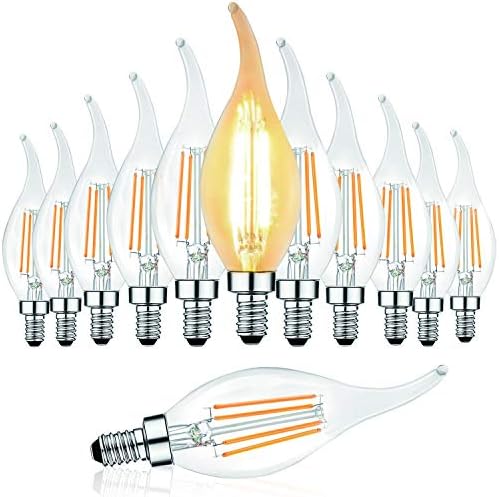 E12 LED BULLBS CANDELABRA Equivalente incandescente, lâmpada de lustre de lustre de filamento de 4W, lâmpada