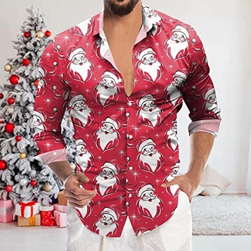 XXBR Christmas Casual Button Down Camisetas Para homens de colarinho comprido colarinho Novo tops de Xmas Snowflake