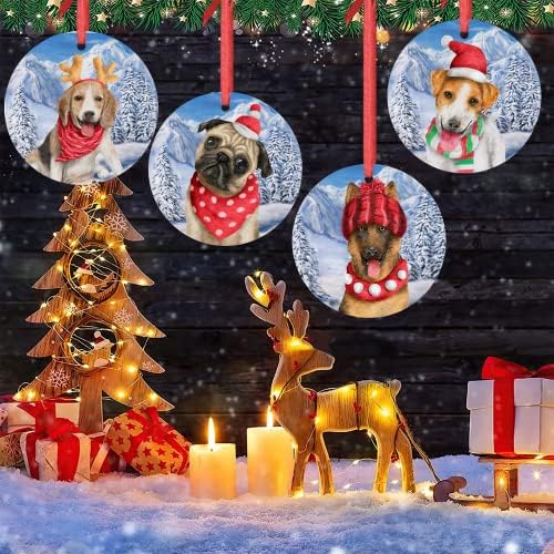 GodBlessInign Ornamentos de Natal 2021 cachorro Bulldog francês Papai Noel Ornamentos de Natal para
