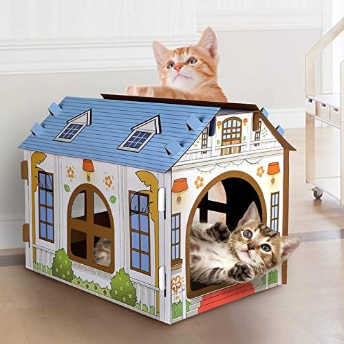 Sekam Cardboard Cat House com Scratcher/Catnip, Cat Play House para pacote interno de inverno