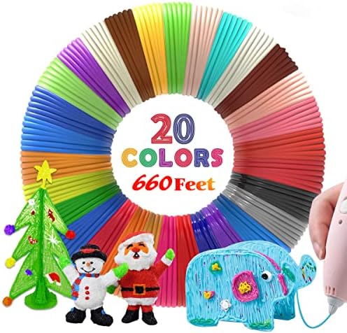 20 cores 660 pés filamentos de caneta 3d, cada cor é de 33 pés e 1,75 mm de reabastecimento