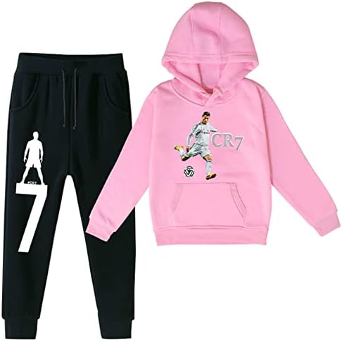 Mencoo Kids Cristiano Ronaldo Pullover Fleece Hoodies CR7 Casual Sweatshirt Com capuz e calça de