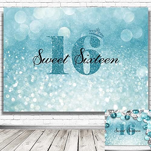 Sweet Sixteen Birthday Party Decorations Backdrop, Blue Snowflake Crown Silt Glitter 16th Birthday Party Photo Background Bolo Banner Banner
