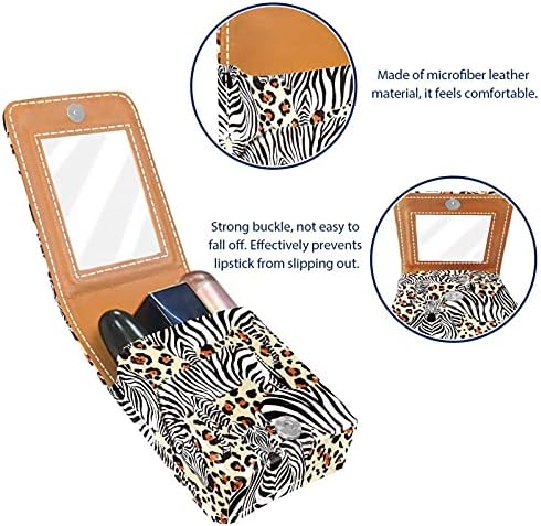 Art Zebra Leopard Print Lipstick Case Batom Box Solder com espelho, bolsa de brilho labial portátil, kit de armazenamento