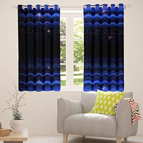 Cortinas de céu estrelado azul ombre preto gradiente cortinas e cortinas de aquarela linhas de aquarela