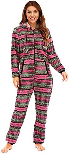 Pijama de Natal para Mulheres Clubwearwear Nightwear Romadores com capuz de lã de lã de macacão de macacão