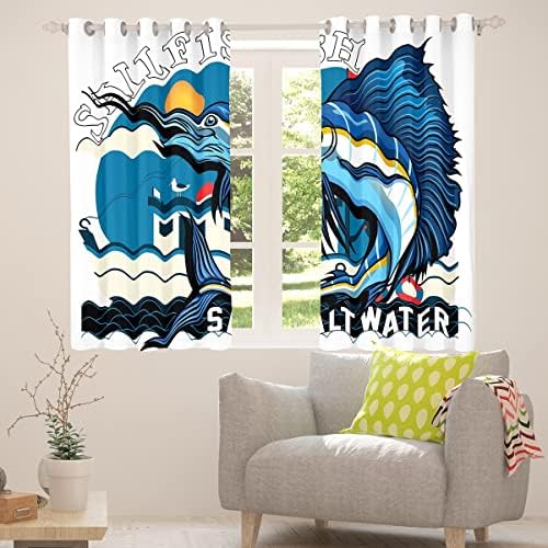 Cortinas temáticas de praia desenho animado marlin swordfish backout cortinas para criança, cortinas