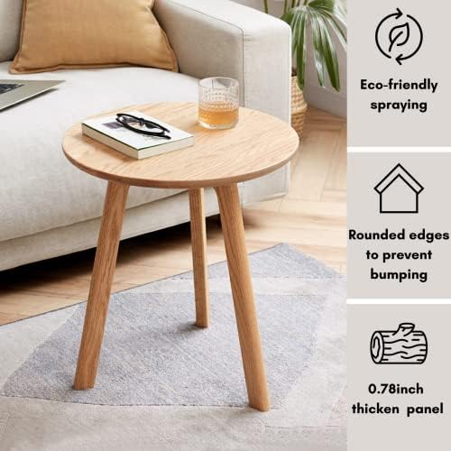 Vadisun Round End Table - Tabela lateral de sotaque com 3 pernas, de madeira lateral de madeira sólida natural