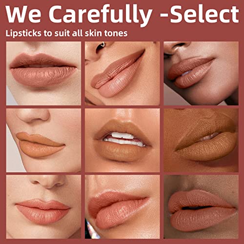 Hosaily 3 cores conjunto de revestimento de lábios nus fosco, lipstick de linha de ponta dupla