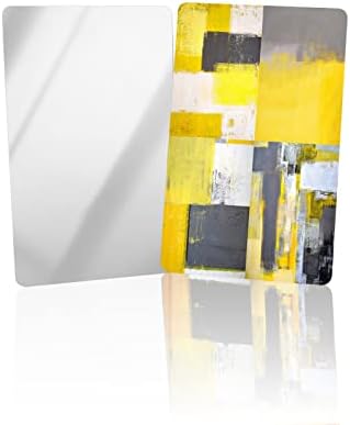 Pintura a óleo cinza amarelo espelho compacto espelho 2 de pacote espelho, arte abstrata geometria moderna espelho