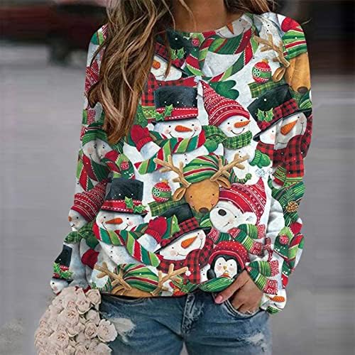 Camisas de árvore de natal Swrowesi para mulheres de moda casual de Natal redondo pescoço de outono