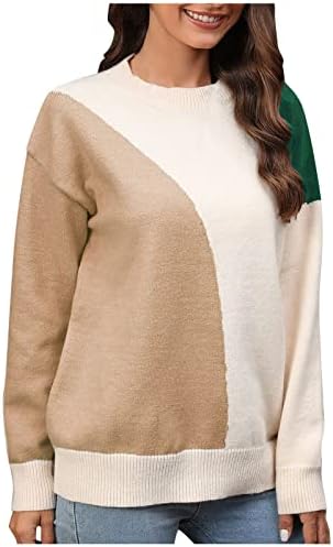 Suéteres femininos de mangas compridas blocos de cores de malha de moda suéter de malhas de inverno