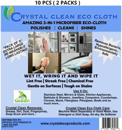 Crystal Clean Eco Cloth Amazing Free Lint/sem estrias/sem produtos químicos Pano de microfibra