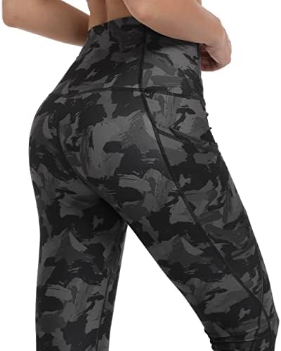 Calças de ioga de leopardo livre com bolsos para mulheres de alta cintura camuflate leggings Controle de
