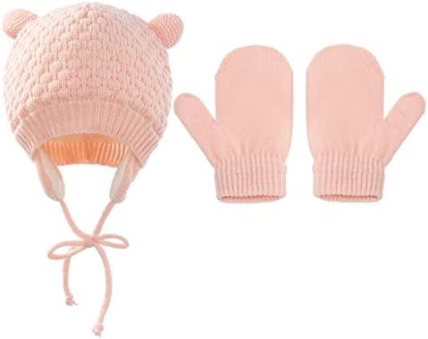 Enjocho Toddler Inverno chapéu de ouvido e luvas Definir lã de lã de malha quente bebê Luvas de chapéu de