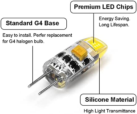Bulbo de LED de Yosenmi G4 1,5W, 15W G4 Bulbo de halogênio equivalente, 5000k Luz do dia, 150 lúmen, lâmpada AC/DC 12V G4