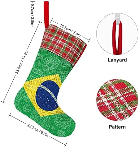 Brasileiro Paisley Flag de lantejoulas Staque de Natal brilhante Decoração de ornamentos pendurados