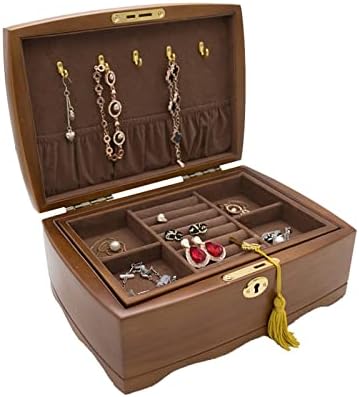 Caixa de organizador de jóias de madeira Zym205 com bloqueio de casos de armazenamento de joias de dupla camada