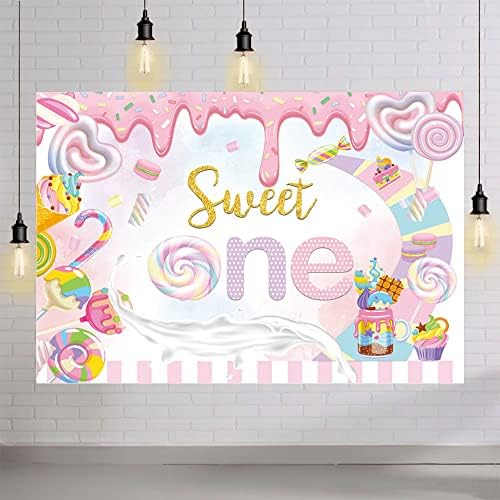 Mehofond 7x5ft Candyland Sweet One Backdrop Soberssert Lollipops For Kids Girls Rosa Primeira fotografia