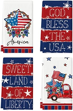 Modo Artóide American Flag Stars Stripes Truck 4º de julho Toalhas de cozinha DRIPAÇÃO DA LOBELA, TOLIMENTAS