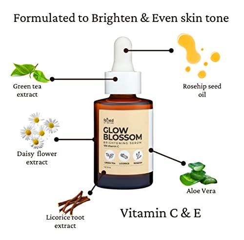Amazenada pela natureza 10% de vitamina C + Rosehip + Licorice Glow Blossom Serum Facial diário | Ajuda a