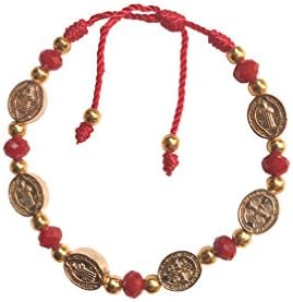 Protection Red Saint Benedict Bracelet com medalhas Pulsera ajustável de San Benito