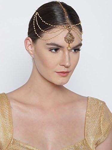 Joyeria zircon moda indiana estilo de casamento ouro revestido com pérola matha-patti acessórios de cabeça