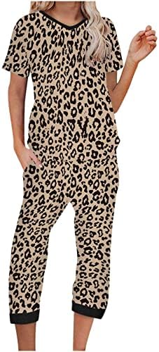 Pantagens de Amikadom Conjuntos para Juniors Summer outono Peony Leopard Floral Print Capri Straight Leg Pants Sets Teen Girls 2023 44
