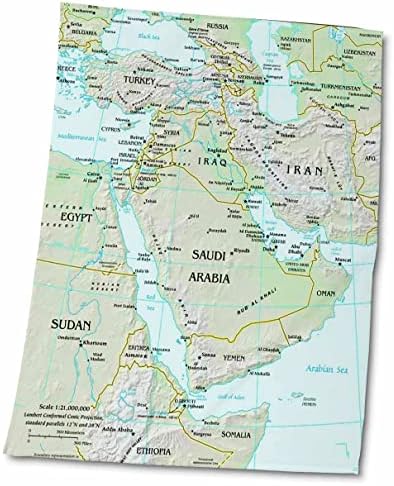 3drose Florene Décor II - Mapa moderno do Oriente Médio - Toalhas