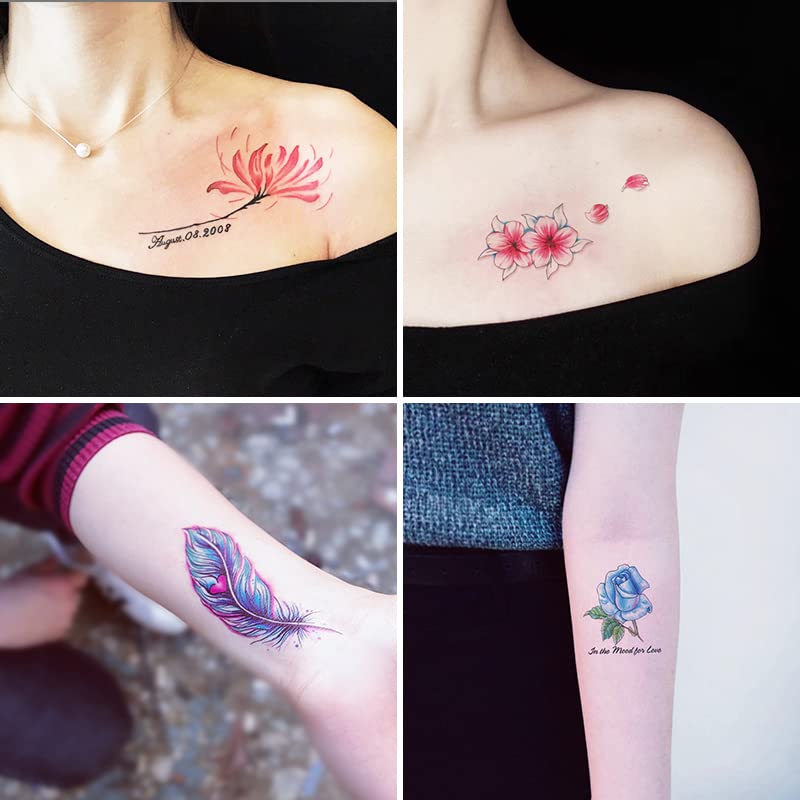 3 PCs Tattoo Stickers feminino à prova d'água duradoura sexy com flores de cerejeira com capa