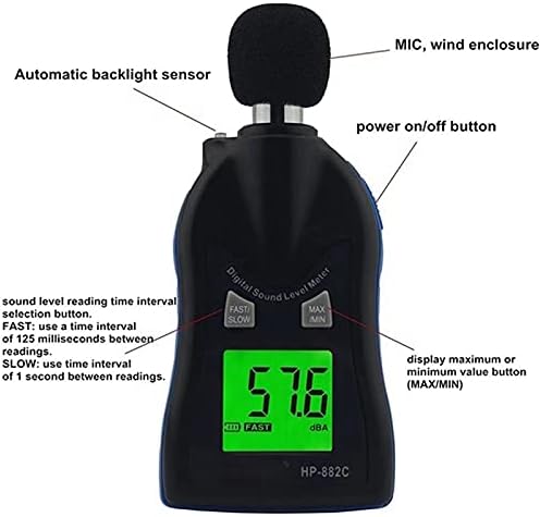 Quul Digital Sound Nível de som Medidor 30-130dB Nível de ruído Medidor de ruído Monitor do testador