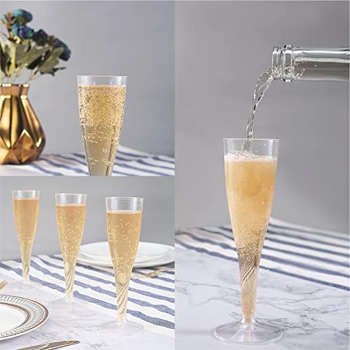 TENYASEN 30 Pacote flautas de champanhe de plástico transparente para festas, 5 oz de copos de torrada plásticos