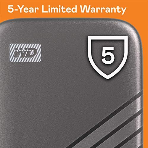 WD 500GB Meu passaporte SSD Drive de estado sólido externo portátil, cinza, resistente e ardente rápido, proteção