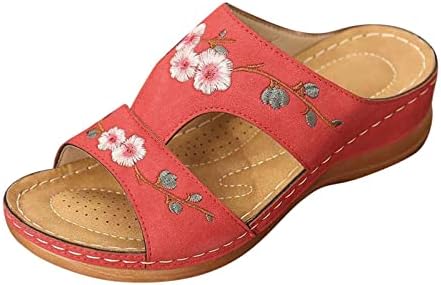 Flippers bordados para férias de férias de férias de praia Sandálias Sandálias de cunha com sapatos de