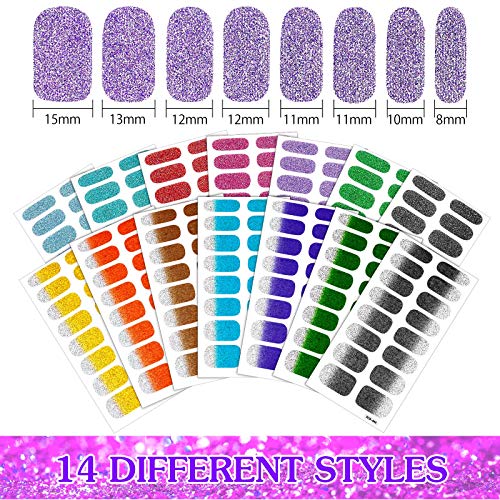 14 lençóis 224 peças Glitter Solid Color Polishis Stickers adesivos Auto-adesivo Praços de unhas