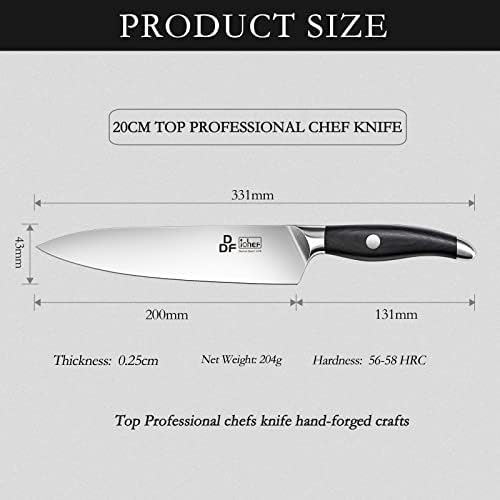 Faca de chef de chef de ddf iohef, faca de cozinha de 8 polegadas de altura de carbono de aço inoxidável