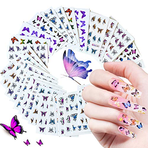 Joyjuly unhas adesivos para unhas art - 30 lençóis adesivos de unhas de borboleta Decalques de unhas Dicas de unhas