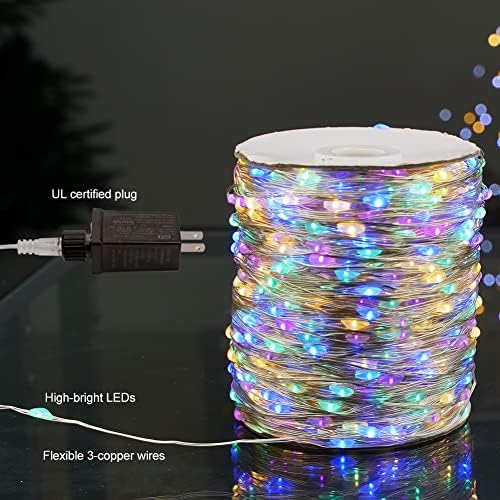 Luzes de fadas multicoloras zeluxdot de 400 pés de 400 pés longos em luzes de arame de prata LED LUZES 1200 LED