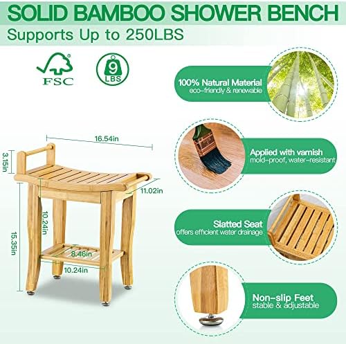 Banco de chuveiro de bambu etechmart com prateleira de armazenamento, banquinho de banheiro de sede