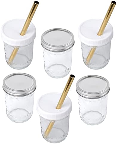 Conjunto de dicunoy de 6 jarra de pedreiro com tampas e canudos, xícaras de chá de bolha de vidro
