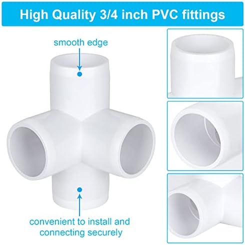 18pcs 4 Way 3/4 PVC Acessório de 3/4 de polegada PVC TEE Acessórios de tubo de PVC de 90 graus Cotone